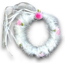 Niyet Pembe Çiçekli Tüllü Hare Taç Beyaz