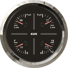 Kus 4'lü Temiz Su + Pis Su + Gri Su + 12V Voltmetre Göstergesi Siyah 111MM