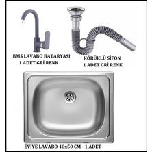 Özkoca Yapı Market Paslanmaz Krom Eviye 40X50 cm + Sifon + Lavabo Bataryası