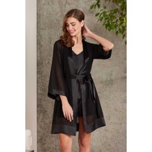 Pierre Cardin Saten Siyah Dörtlü Gelin Çeyiz Seti 7085