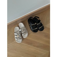 Eataly Shoes Cell Bej 3 Bantlı Toka Detaylı Terlik