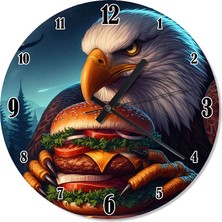 Ekart Hamburger Yiyen Beyaz Kartal Dekoratif Duvar Saati