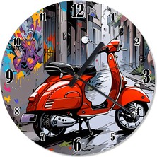Tablomega Kırmızı Vespa Motosiklet Şekilli Duvar Saati