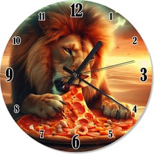 Karizma Tablo Pizza Yiyen Aslan  Desenli Duvar Saati