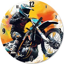 Tablomega Motocross Yarışçısı Baskılı Duvar Saati