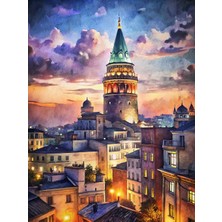 Blue Wall - Istanbul Gece Serisi - 3'lü Çerçeveli Tasarım Poster Tablo Duvar Sanatı