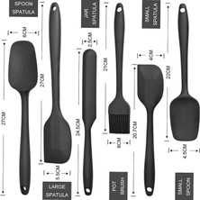 Tilbe Home 6'lı Silikon Fırça Spatula Servis Takımı Yanmaz Yapışmaz Siyah Renkli Set Yağ Fırçası + Büyük Kaşık + Küçük Kaşık + Büyük Spatula + Küçük Spatula + Kavanoz Spatula Premium Silikon Mutfak Seti