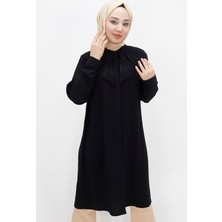 By Coolest Butik 2416 Kristal Kumaş Yakası Taşlı Büyük Beden Tesettür Tunik