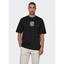 Only & Sons O Yaka Baskılı Siyah Erkek T-Shirt Onskenny Rlx Text Ss Tee