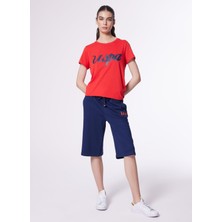 U.S. Polo Assn. Lastikli Bel Standart Lacivert Kadın Şort BAMEN-IY24