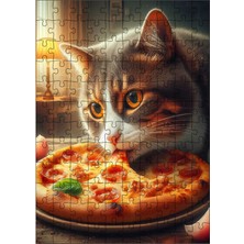 Ekart Ahşap Mdf Puzzle Yapboz Pizza Yiyen Kedi 120 Parça 25*35 cm