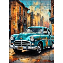 Karizma Tablo Ahşap Mdf Puzzle Yapboz Gazete Fon Mavi Klasik Araba 120 Parça 25*35 cm