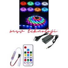 Msv Teknoloji 12V 5 Metre Silikonsuz Amimasyonlu 5050 Smd Pixel Şerit LED Sese Duyarlı Rf Kumandalı 5A Adaptörlü IP20 Set