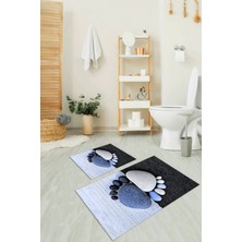 Napoli Home 3D Dijital Baskılı Kaymaz Taban Yıkanabilir Ikili Banyo Takımı Klozet Takımı, N-Klozet-17-Mavi,