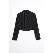 Robin Hope Çizgili Crop Fit Ceket Siyah