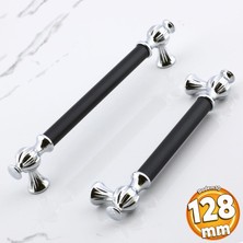 Badem10 Çınar 128 mm Krom Siyah Metal Mobilya Mutfak Çekmece Dolap Dolabı Kapak Kulbu Kulpları Kulpu 128 mm