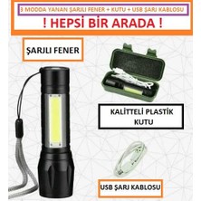 Optana El Feneri Şarjlı Kamp Avcılık Feneri Mini LED Zoom Fener Üç Fonksiyon Fener