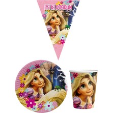 Parti Furyası Rapunzel  8 Kişilik Kız Doğum Günü Mini Set Kız Çocuk Parti Seti Süsleme