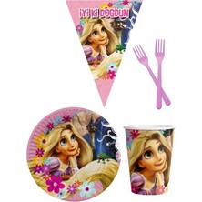 Parti Furyası Rapunzel 8 Kişilik Kız Doğum Günü 4 Parçalı Mini Set Kız Çocuk Parti Seti Süsleme