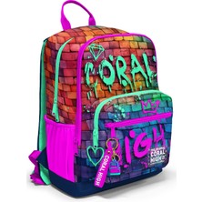 Coral High Pembe Lacivert Grafiti Yazılı Okul Sırt Çantası 23629