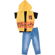 Bebelop Erkek Çocuk Baskılı T-Shirt Yelekli Pantolon 3'lü Alt Üst Takım