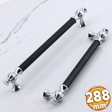 Badem10 Çınar 288 mm Krom Siyah Mutfak Çekmece Mobilya Metal Dolabı Dolap Kapak Kulpu Kulpları Kulbu 288 mm
