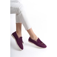 Mubiano Collection Mubiano Hakiki Deri Collection Kadın Süet Loafer & Babet Mürdüm -MCKRY1410-MRD