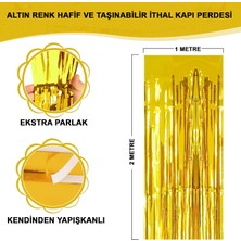 Enwa Altın Gold Renk Ekstra Metalize Parlak Saçaklı Arka Fon Perde Ithal 1x2 Metre