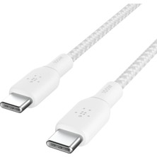 Belkin Usb-C - Usb-C Kablosu, 100 W Güç Dağıtımı Çift Örgülü Naylon Kılıflı Usb-If Sertifikalı 2.0 Şarj Kablosu (2 M) Beyaz