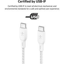 Belkin Usb-C - Usb-C Kablosu, 100 W Güç Dağıtımı Çift Örgülü Naylon Kılıflı Usb-If Sertifikalı 2.0 Şarj Kablosu (2 M) Beyaz