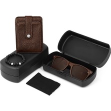 POLO55  Wayfarer Kahverengi Güneş Gözlüğü ve Kartlık Bileklik Set