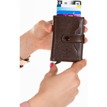 Newish Polo Deri Rfıd Koruyucu Alüminyum Otomatik Mekanizma Kartlık ve Cüzdan newpolo068  - Kahverengi