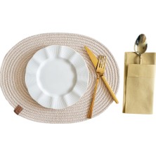 Vos Versa Amerikan Servis 6'lı Supla Lux Sunum Tabak Altlığ - Oval Bej VVHM0038