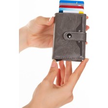 Newish Polo Deri Rfıd Koruyucu Alüminyum Otomatik Mekanizma Kartlık ve Cüzdan newpolo068  - Gri