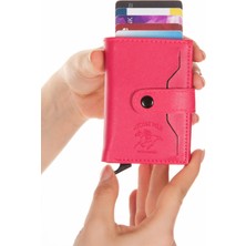 Newish Polo Deri Rfıd Koruyucu Alüminyum Otomatik Mekanizma Kartlık ve Cüzdan newpolo068  - Pembe