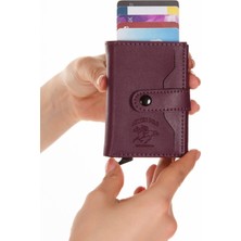 Newish Polo Deri Rfıd Koruyucu Alüminyum Otomatik Mekanizma Kartlık ve Cüzdan newpolo068  - Mor