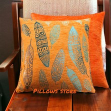 Pillows Store Yaprak Desenli Turuncu Kırlent Kılıfı Seti -2 Adet 45CM*45CM