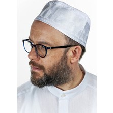 İhvan Online Topbaş Nakış Desenli Kalıp Kumaş Takke Beyaz