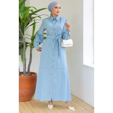 İlkimay Boydan Düğmeli Kot Elbise 894 - Açık Mavi