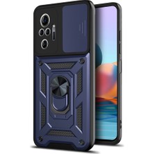 Case 4u Xiaomi Redmi Note 10 Pro Kılıf Ultra Korumalı Yüzüklü Manyetik Sürgülü Vega Kapak Lacivert