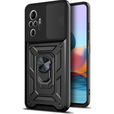 Case 4u Xiaomi Redmi Note 10 Pro Kılıf Ultra Korumalı Yüzüklü Manyetik Sürgülü Vega Kapak Siyah