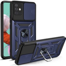 Case 4u Samsung Galaxy A51 4g Kılıf Ultra Korumalı Yüzüklü Manyetik Sürgülü Vega Kapak Lacivert