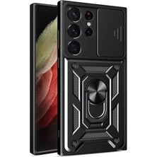 Case 4u Samsung Galaxy S23 Ultra Kılıf Ultra Korumalı Yüzüklü Manyetik Sürgülü Vega Kapak Siyah