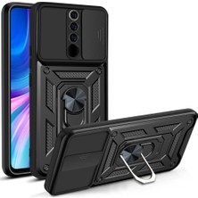 Case 4u Xiaomi Redmi Note 8 Pro Kılıf Ultra Korumalı Yüzüklü Manyetik Sürgülü Vega Kapak Siyah