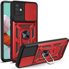 Case 4u Samsung Galaxy A51 4g Kılıf Ultra Korumalı Yüzüklü Manyetik Sürgülü Vega Kapak Kırmızı