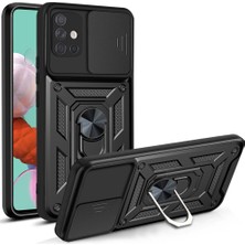 Case 4u Samsung Galaxy A51 4g Kılıf Ultra Korumalı Yüzüklü Manyetik Sürgülü Vega Kapak Siyah