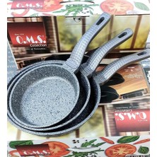 Oms 3737 Fry Pan Döküm Granit 3 Parça Tava Seti Gri (20-24-28 Cm)