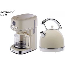 Berghoff Gem Retro 15 Bardak Filtre Kahve Makinesi ve Retro Krem Rengi Yuvarlak Su Isıtıcısı Kettle Seti