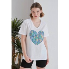 Butik Serdivan Pullu Payet Kadın V Yaka T-Shirt %100 Pamuk