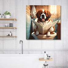 Gaagart Tekli Kare Kanvas Banyo Tablosu Gazete Okuyan Saint Bernard